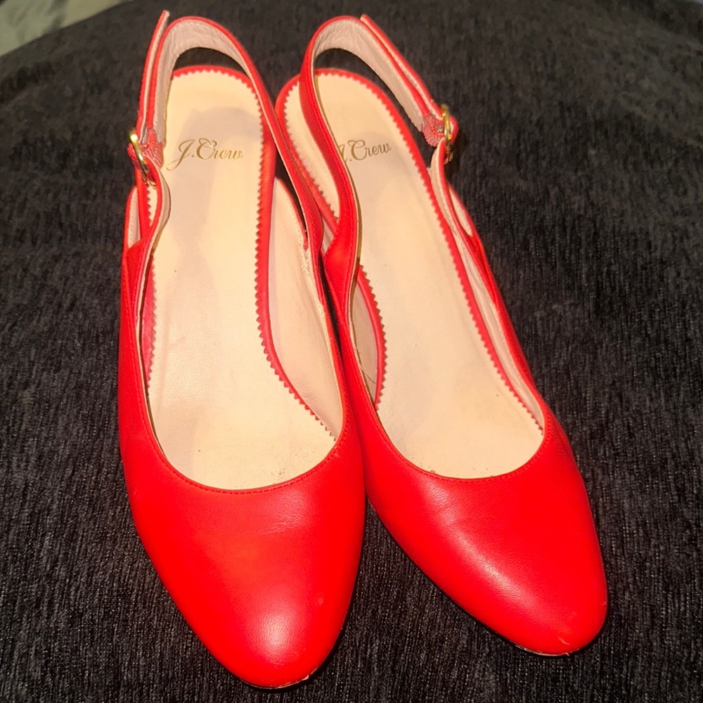 J. Crew Women's Red Slingback pumps round wooden heel